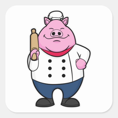 Pig as Cook with Rolling pin Square Sticker
