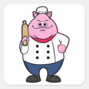 Pig as Cook with Rolling pin Square Sticker