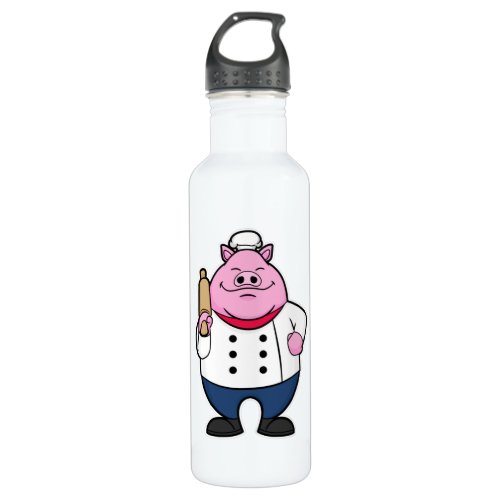 Pig as Cook with Rolling pin Stainless Steel Water Bottle