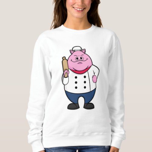 Pig as Cook with Rolling pin Sweatshirt