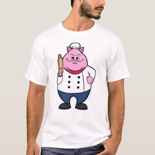 Pig as Cook with Rolling pin T_Shirt