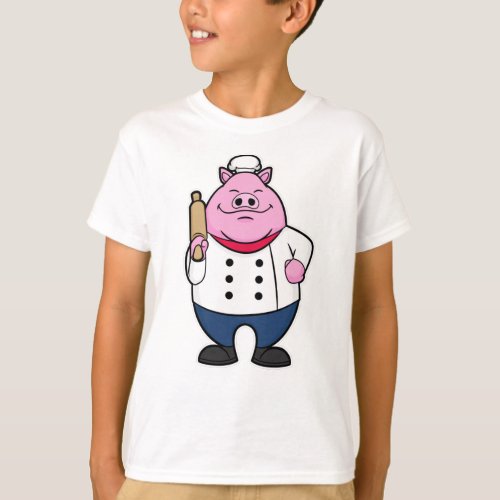 Pig as Cook with Rolling pin T_Shirt