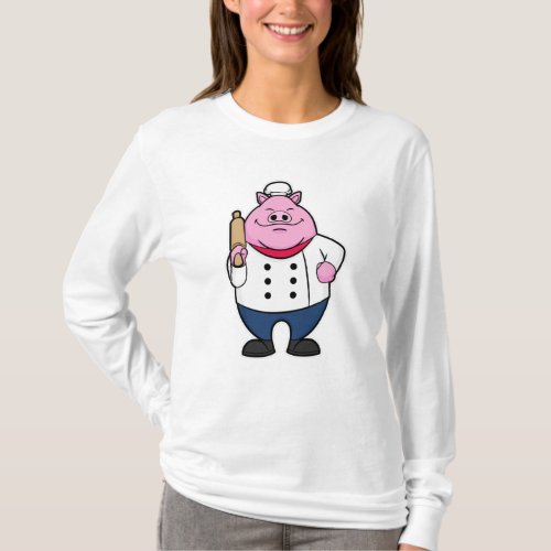 Pig as Cook with Rolling pin T_Shirt