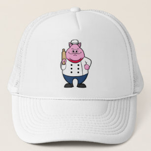 Pig as Cook with Rolling pin Trucker Hat