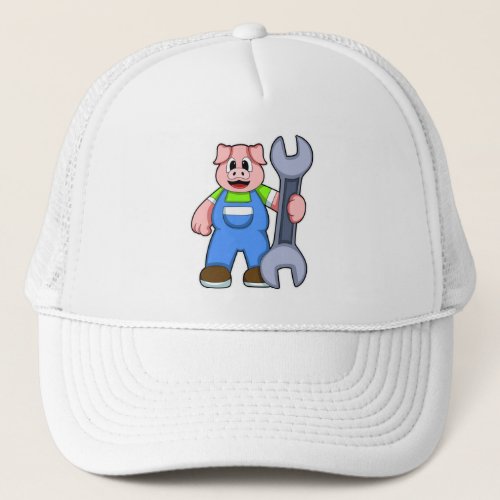 Pig as Craftsman with Wrench Trucker Hat