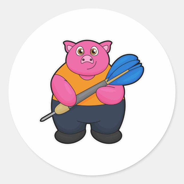 Pig as Dart player with Darts Classic Round Sticker (Front)