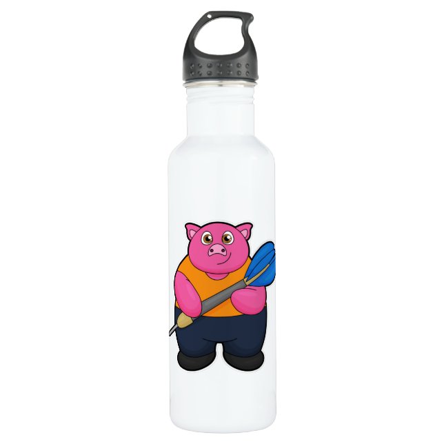 Pig as Dart player with Darts Stainless Steel Water Bottle (Front)