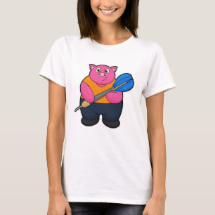 Pig as Dart player with Darts T-Shirt