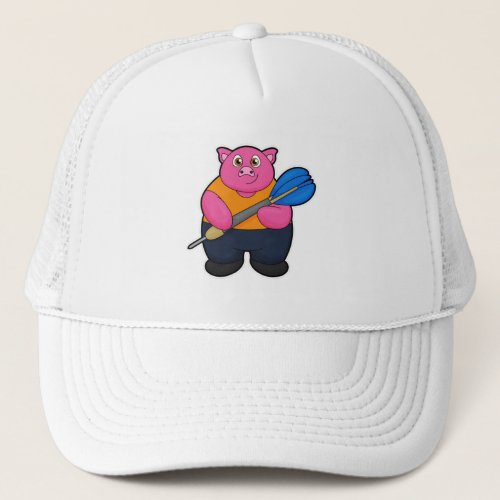 Pig as Dart player with Darts Trucker Hat