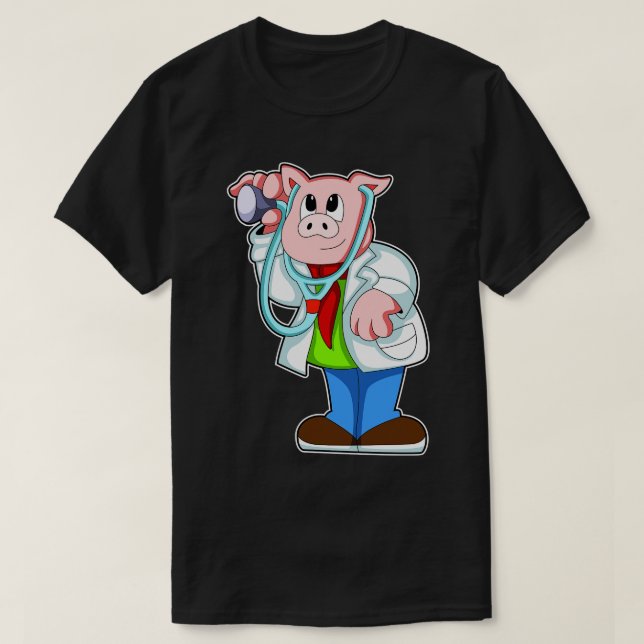 Pig as Doctor with Stethoscope T-Shirt (Design Front)