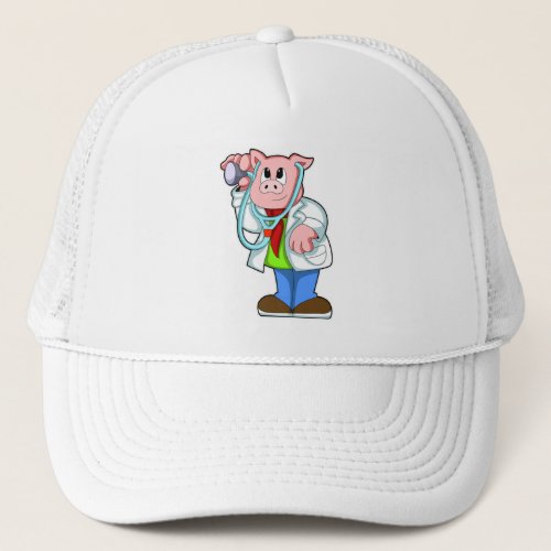 Pig as Doctor with Stethoscope Trucker Hat