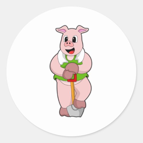 Pig as Farmer with Shovel Classic Round Sticker