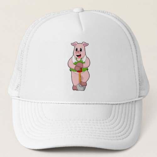 Pig as Farmer with Shovel Trucker Hat