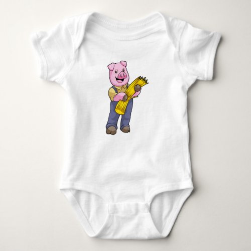 Pig as Farmer with Straw Baby Bodysuit