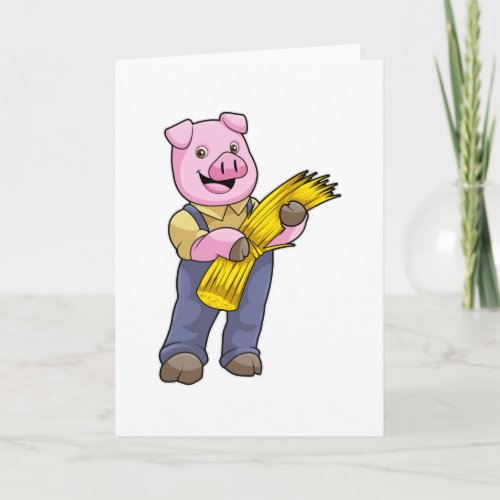 Pig as Farmer with Straw Card