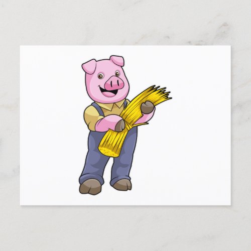 Pig as Farmer with Straw Postcard