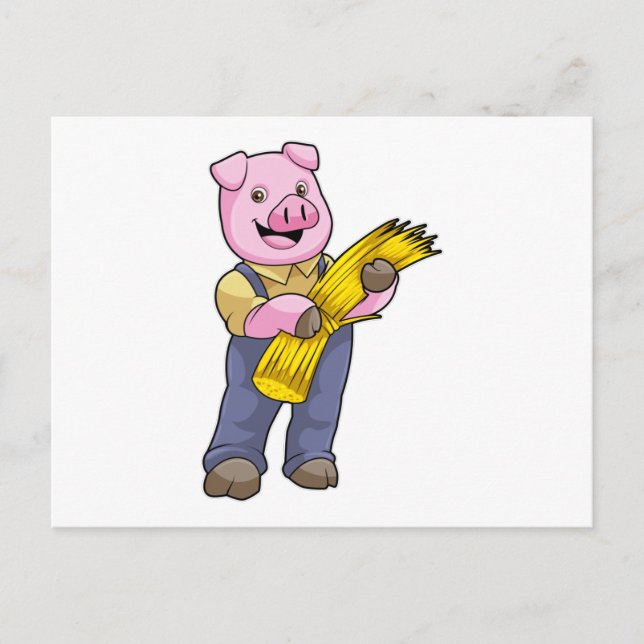 Pig as Farmer with Straw Postcard (Front)