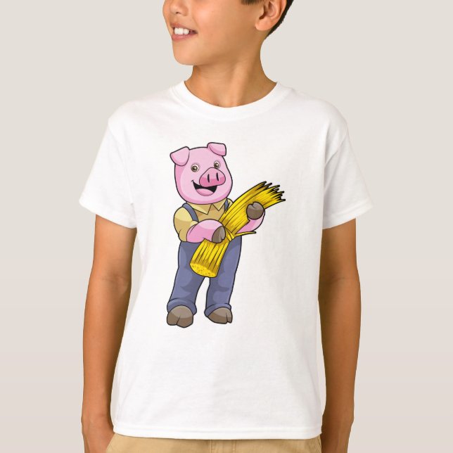 Pig as Farmer with Straw T-Shirt (Front)