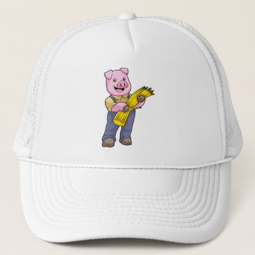 Pig as Farmer with Straw Trucker Hat