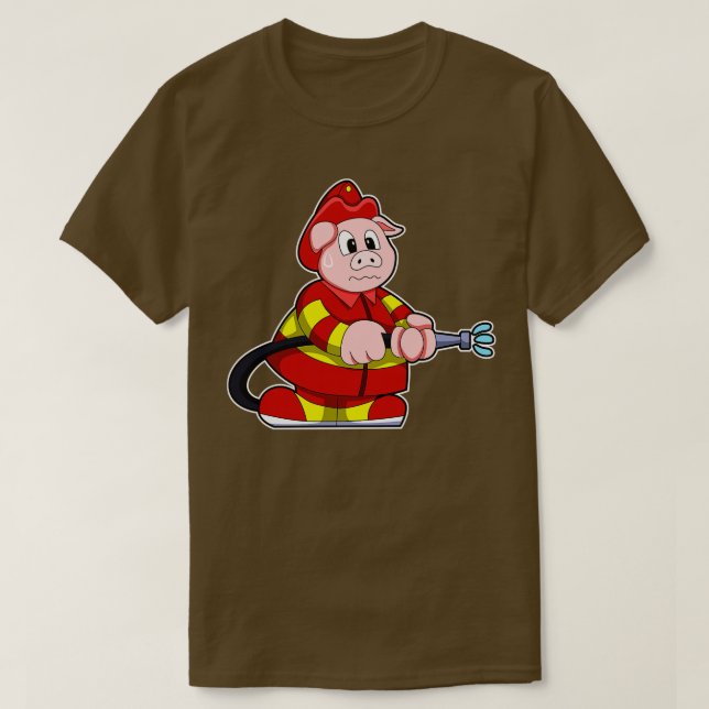 Pig as Firefighter with Fire extinguisher 1 T-Shirt (Design Front)