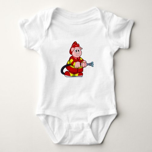 Pig as Firefighter with Fire extinguisher Baby Bodysuit