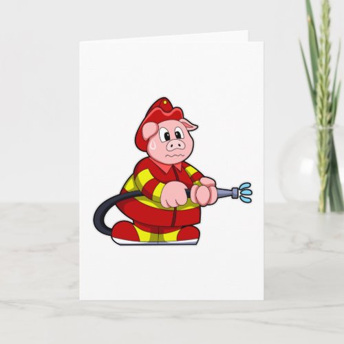 Pig as Firefighter with Fire extinguisher Card