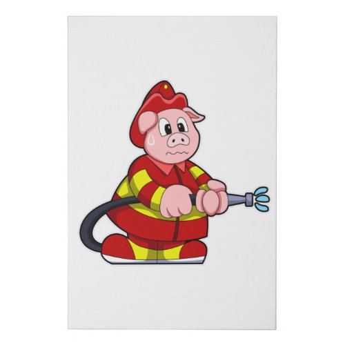 Pig as Firefighter with Fire extinguisher Faux Canvas Print
