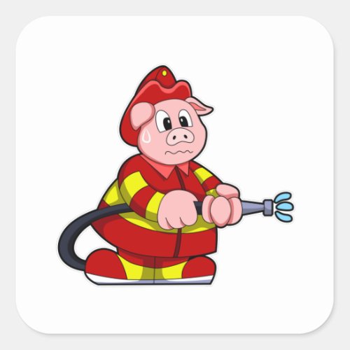 Pig as Firefighter with Fire extinguisher Square Sticker