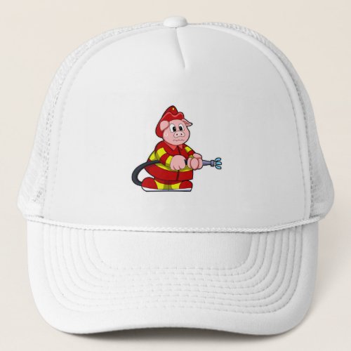 Pig as Firefighter with Fire extinguisher Trucker Hat