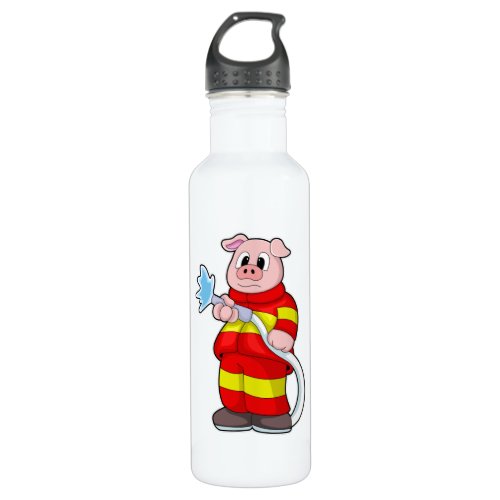 Pig as Firefighter with Hose Stainless Steel Water Bottle