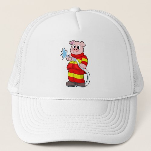 Pig as Firefighter with Hose Trucker Hat