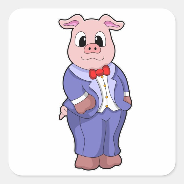 Pig as Groom with Suit Square Sticker (Front)