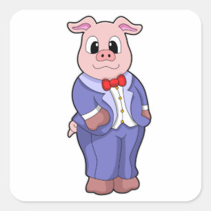 Pig as Groom with Suit Square Sticker