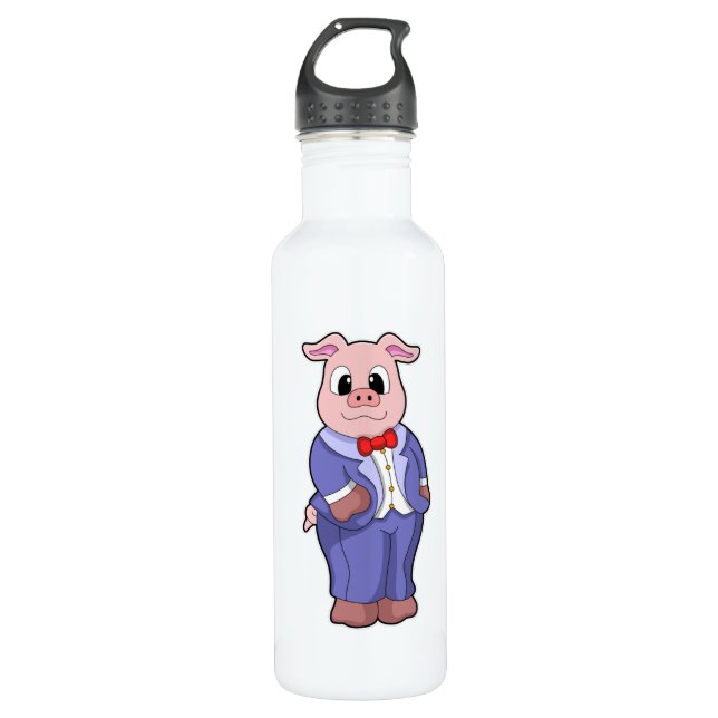 Pig as Groom with Suit Stainless Steel Water Bottle (Front)