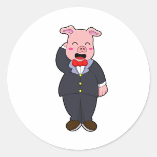 Pig as Groom with Suit & Tie Classic Round Sticker