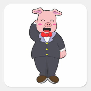 Pig as Groom with Suit & Tie Square Sticker