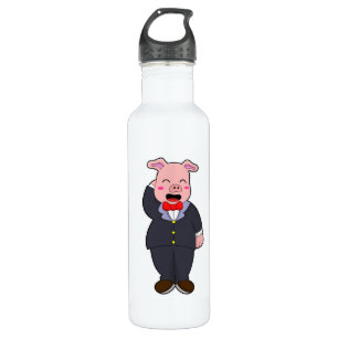 Pig as Groom with Suit & Tie Stainless Steel Water Bottle