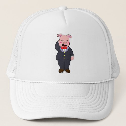 Pig as Groom with Suit  Tie Trucker Hat