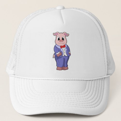 Pig as Groom with Suit Trucker Hat