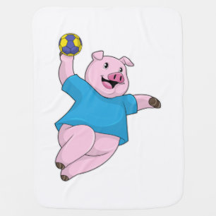 Pig as Handball player with Handball Baby Blanket