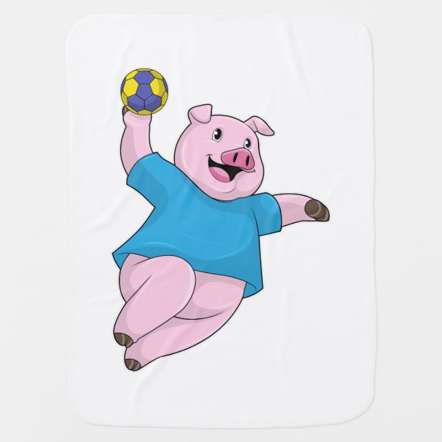 Pig as Handball player with Handball Baby Blanket (Front)