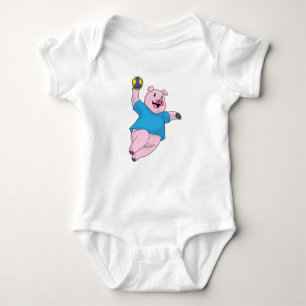 Pig as Handball player with Handball Baby Bodysuit