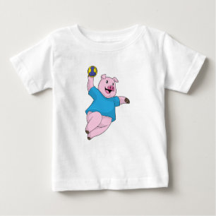 Pig as Handball player with Handball Baby T-Shirt
