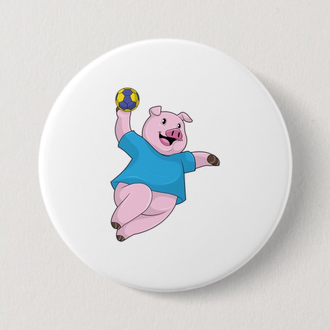 Pig as Handball player with Handball Button (Front)