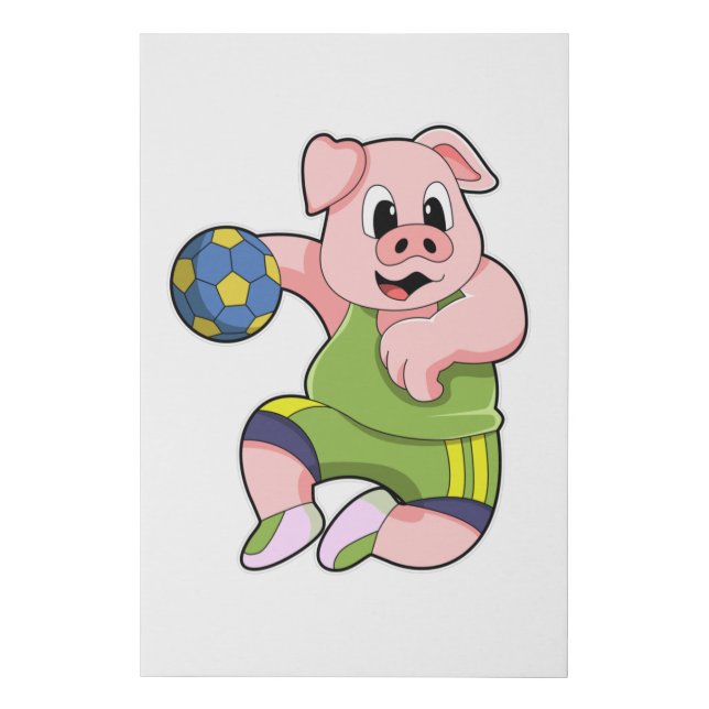 Pig as Handball player with Handball Faux Canvas Print (Front)
