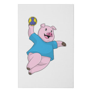 Pig as Handball player with Handball Faux Canvas Print