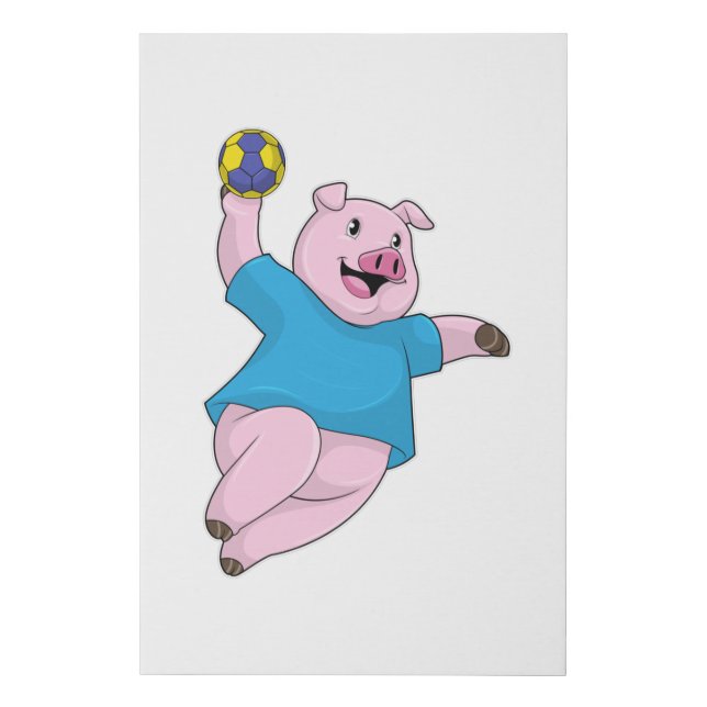 Pig as Handball player with Handball Faux Canvas Print (Front)