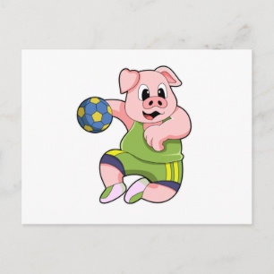 Pig as Handball player with Handball Postcard