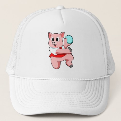 Pig as Handball player with handball Trucker Hat