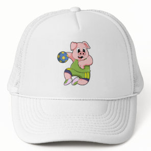 Pig as Handball player with Handball Trucker Hat